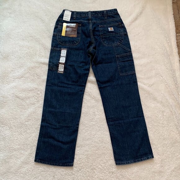 Carhartt for Women Washed Denim Dungaree Blue Jeans 8 x 30 Cargo NWT Comfort - Picture 2 of 8